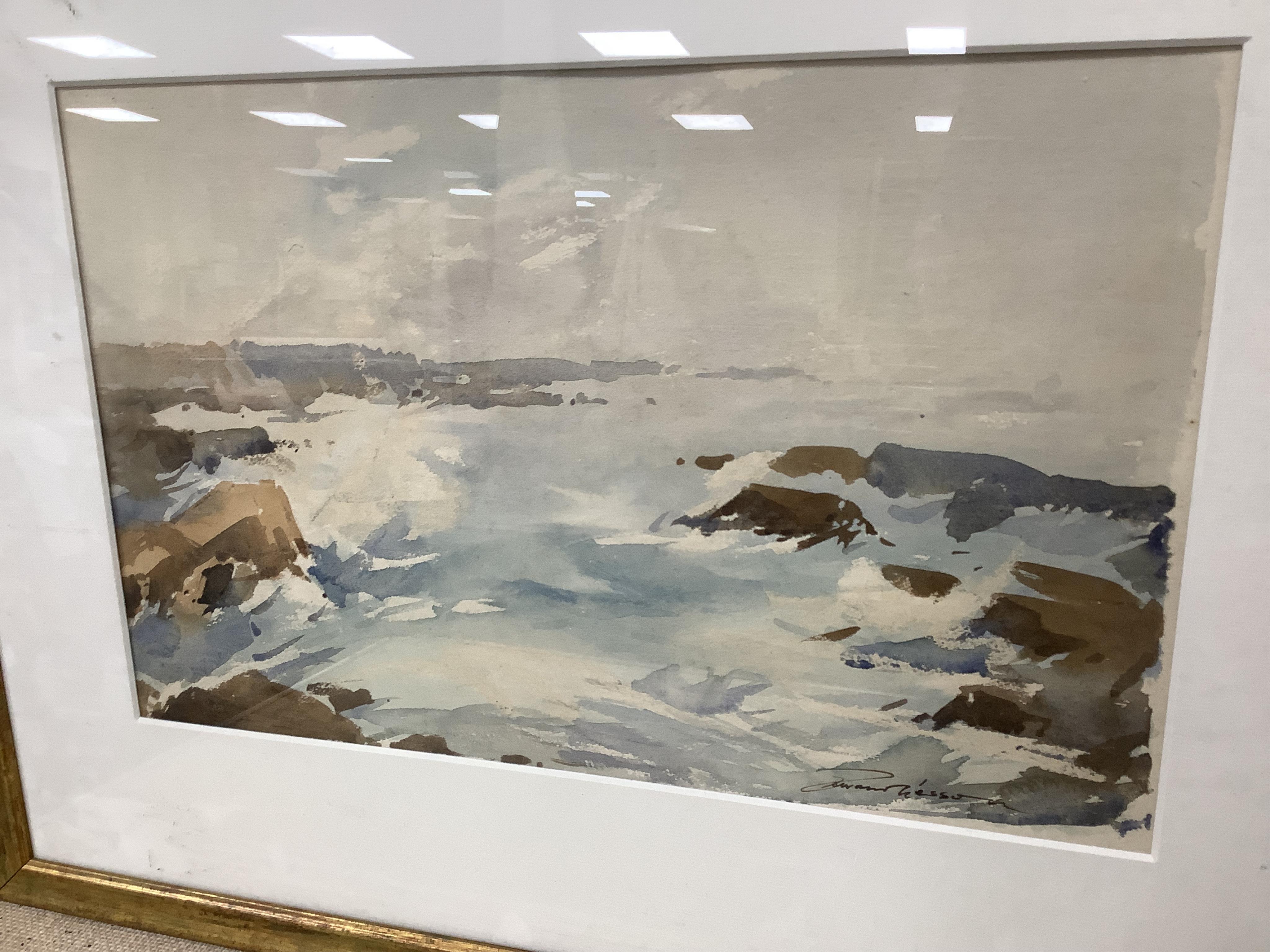 Edward Wesson RI RSMA (1910-1983), watercolour, Rocky coastal view, signed, 31 x 49cm. Condition - fair to good